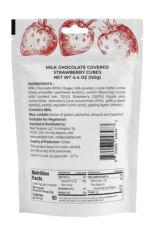 Milk Chocolate Covered Strawberry Cubes, 4.4 oz (125g), Strawberry Chocolate Dragee, Resealable Bag