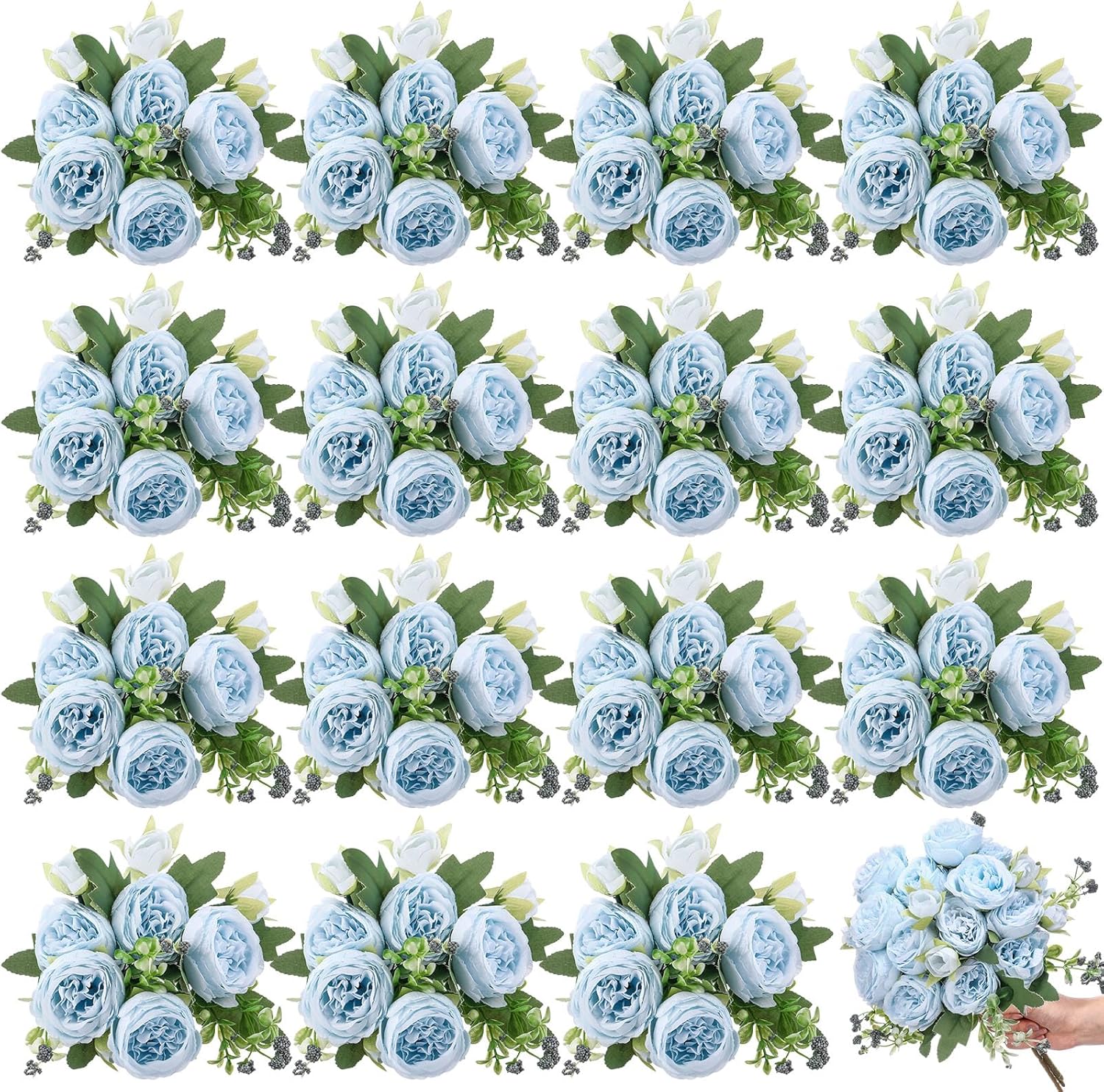 16 Bundles Artificial Peonies Silk Peonies Faux Flower Bouquet Fake Peony Flower Arrangements Table Centerpieces for Vase Wedding Party Boho Home Office Decoration Bulk (Rose Red, Pink)