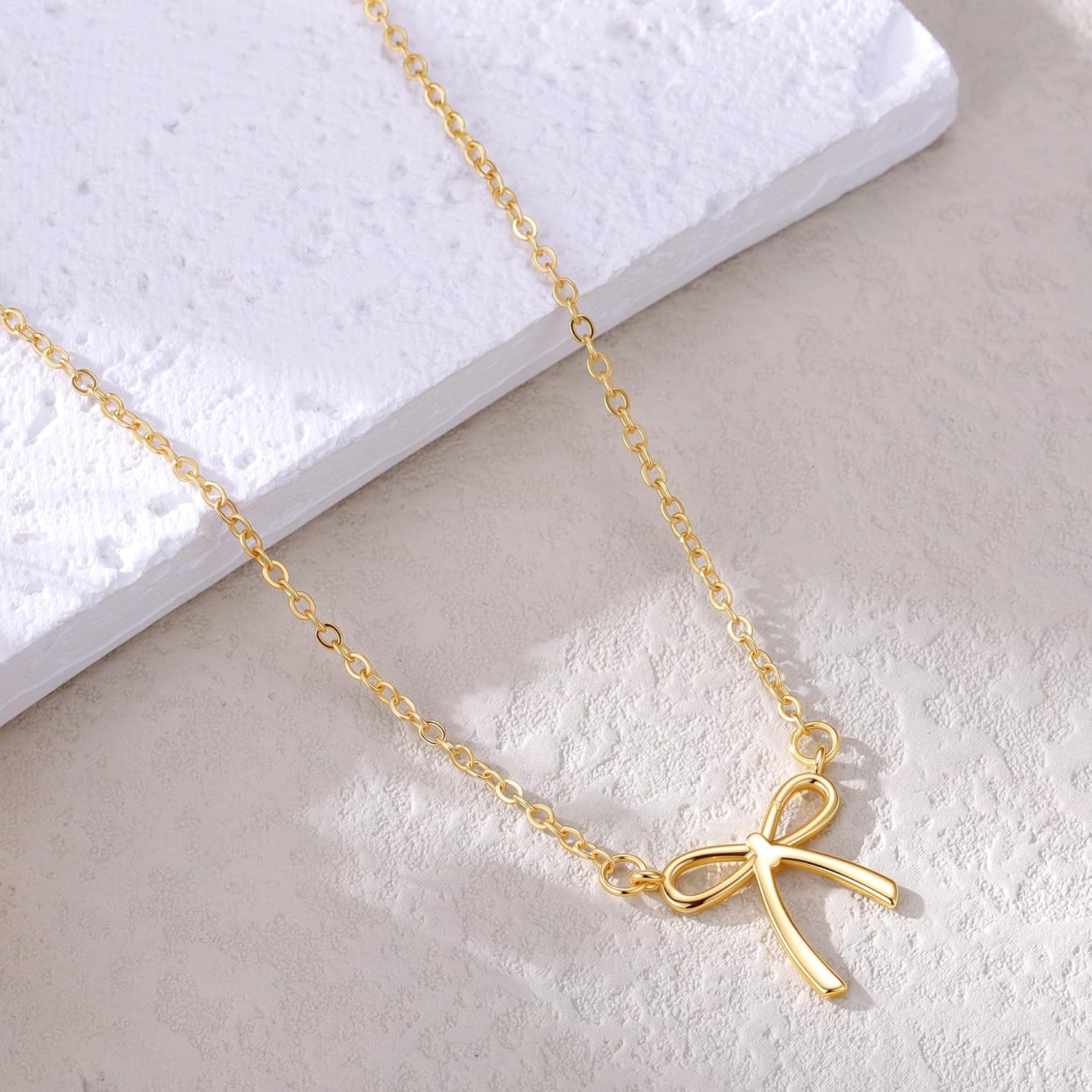 Gold Bow Necklace for Women - 18K Gold Plated Dainty Gold Necklace Cute Small Tiny Bow Pendant Choker Chain Necklaces Trendy Necklaces for Women Gold Jewelry Gift - Image 5