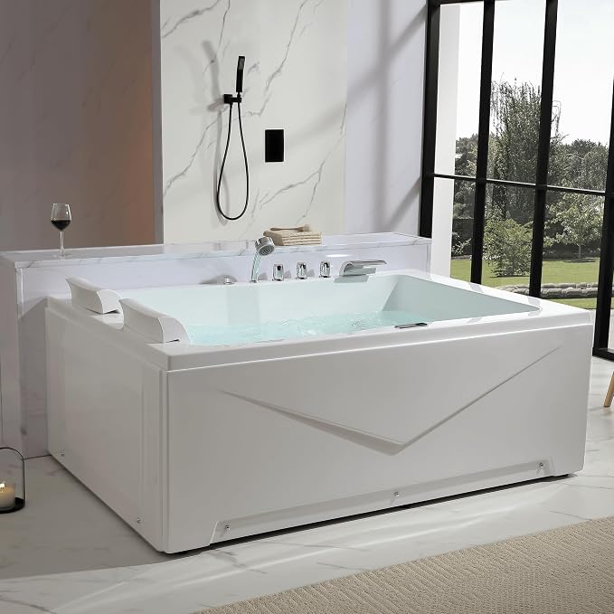 Empava 72" Back to Wall Whirlpool Bathtub, 2-Person Heated Jetted