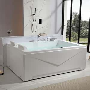 Empava 72" Back to Wall Whirlpool Bathtub, 2-Person Heated Jetted Tub