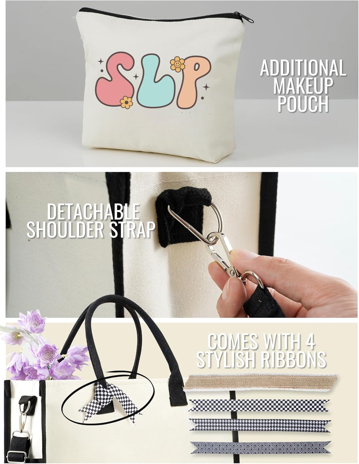 InnoBeta Speech Language Pathologist Speech Therapy Gifts Canvas Tote Bag for Women with Top Zipper Closure and Shoulder Strap, Thank You Gifts for SLP - Image 5