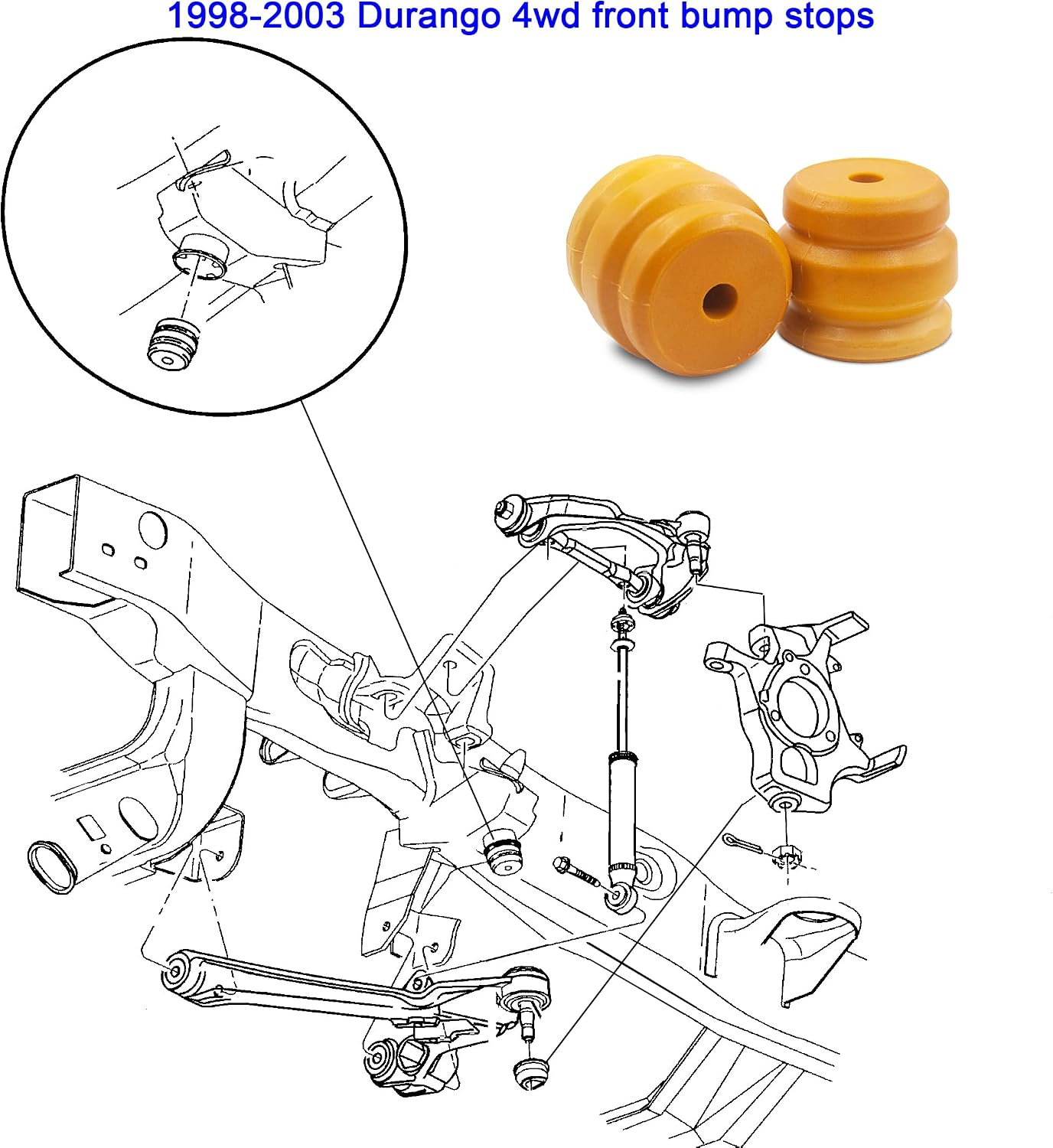 2pcs Front Bump Stops, Front Upper Control Arm Bumpers Compatible with Dodge 1998-2003 Durango with 4wd
