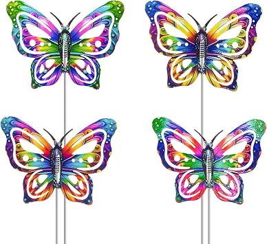 4Pcs Butterfly Garden Stakes Decor, Colorful Butterflies Decorations, Metal Yard Art for Outdoor Lawn Porch Pathway Yard Patio Plant Pot Ornaments Butterfly- B
