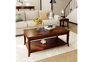 Elegant Cherry Wood Coffee Table with Storage Shelf