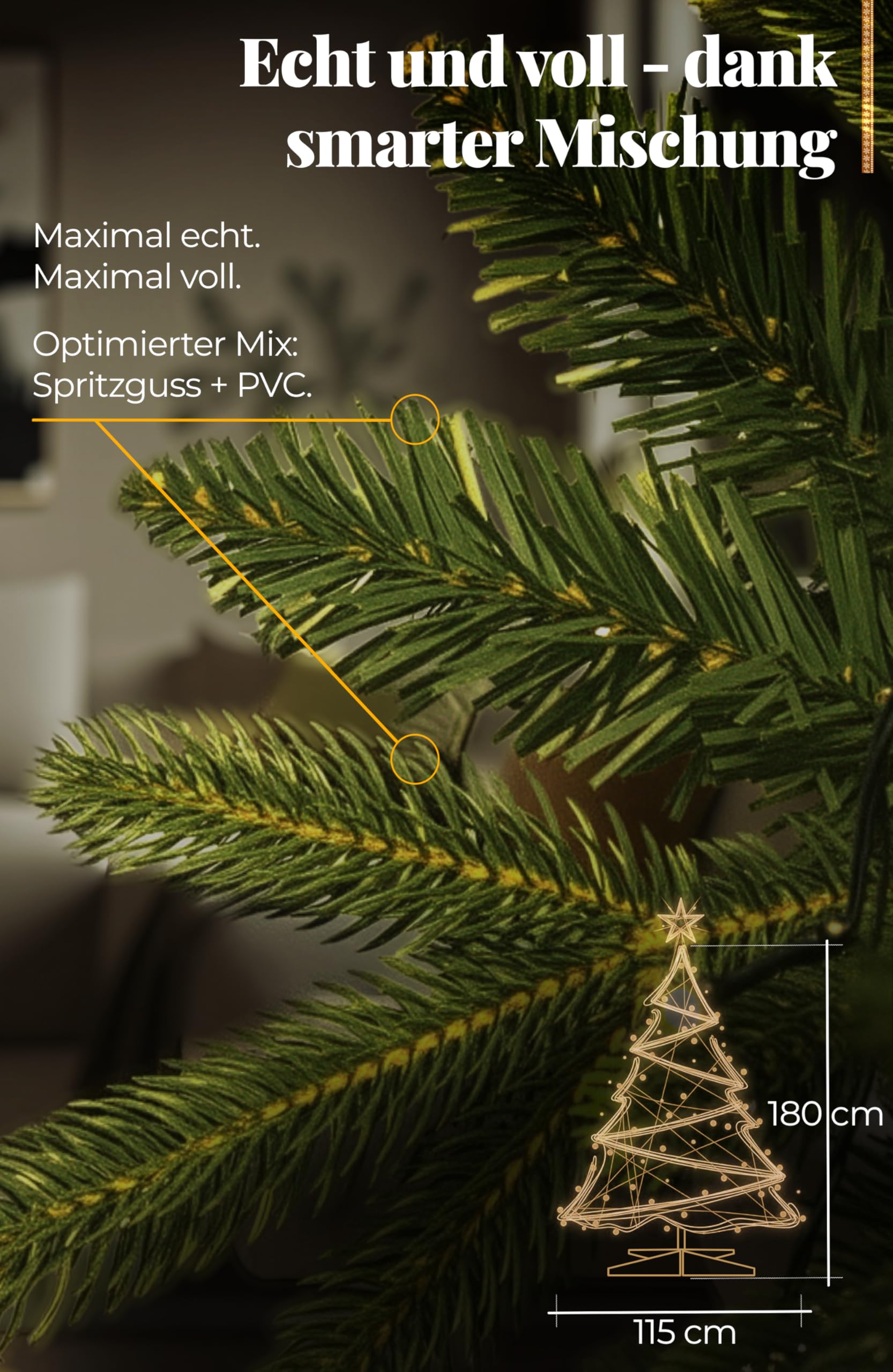 Amazon.de: Menz Knstlicher Weihnachtsbaum 181 cm  Hochwertiger PE & PVC  Tannenbaum knstlich mit 1050 Zweigen  Umweltfreundlich, Stabiler Stnder,  Leicht zu Montieren und Platzsparend