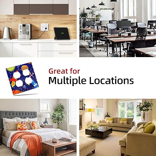 Miniatura 8 de Placa decorativa de pared con interruptor de doble salida de astronauta espacial, 2 segmentos, para habitación de niños, baño, dormitorio, hogar,