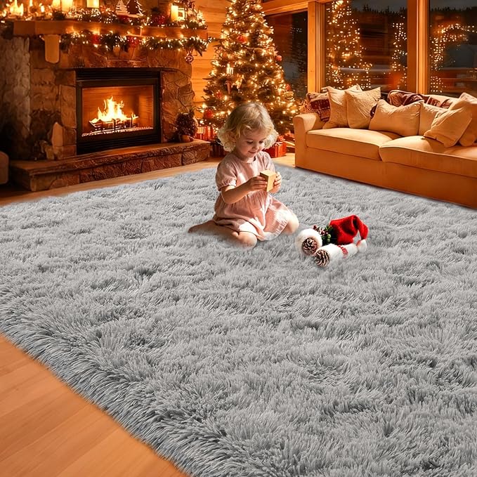 Alfombra 8x10 pies, gris, suave y antideslizante para sala de estar miniatura 9