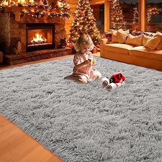 8x10 Area Rugs Living Room,Gray Large Plush Fluffy Bedroom Carpet,Non-Sl...
