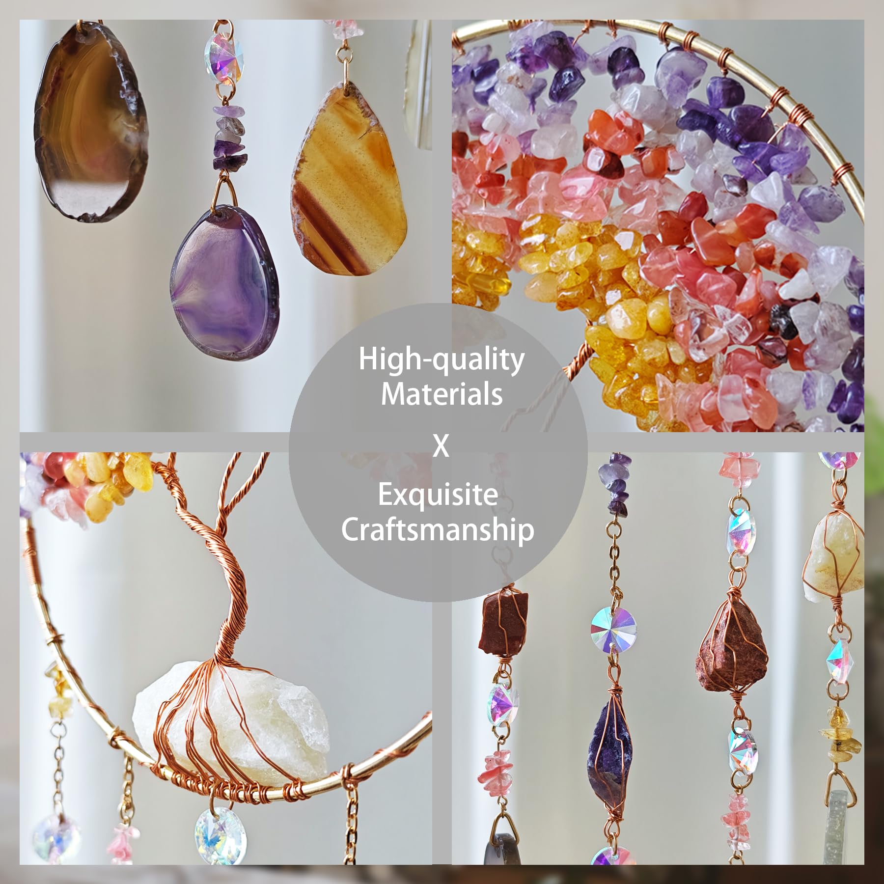 Atrapasueños de árbol de la vida, decoración bohemia para colgar en la pared para dormitorio, sala de estar, hecho a mano, piedra de cristal curativo, regalo para mujeres, mamá, cumpleaños