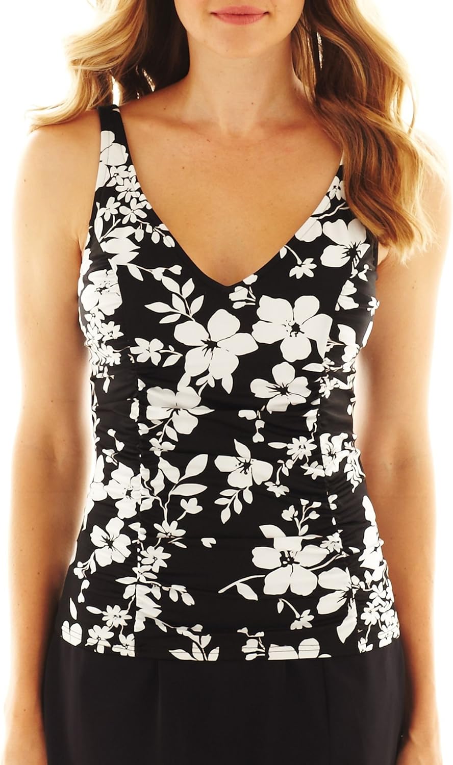 Jamaica Bay Floral Print SideShirred Tankini Swim Top