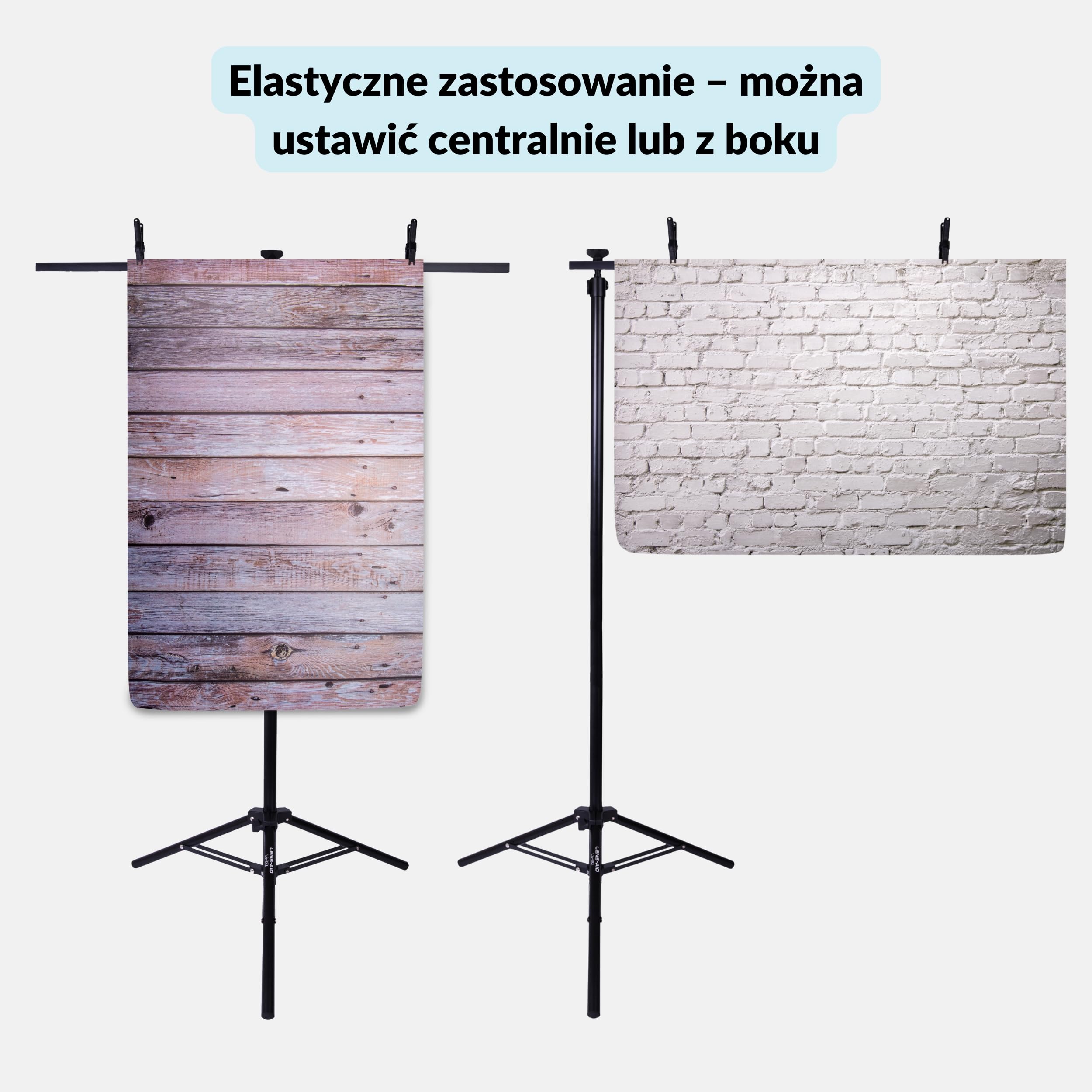 LENS-AID statyw do tﾅＢ foto Flatlay i uchwyt lampy | Poprzeczka do teł fotograficznych, wysokość 100-186 cm, kolumna 28 mm z szybkozłączem, 2 zaciski