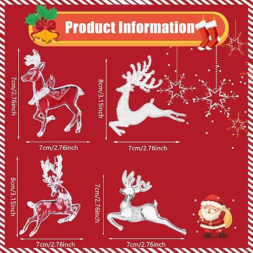 Miniatura 6 de Juego de 12 adornos colgantes de renos acrílicos de cristal, adornos de Navidad transparentes para árbol de Navidad, decoración interior del hogar,