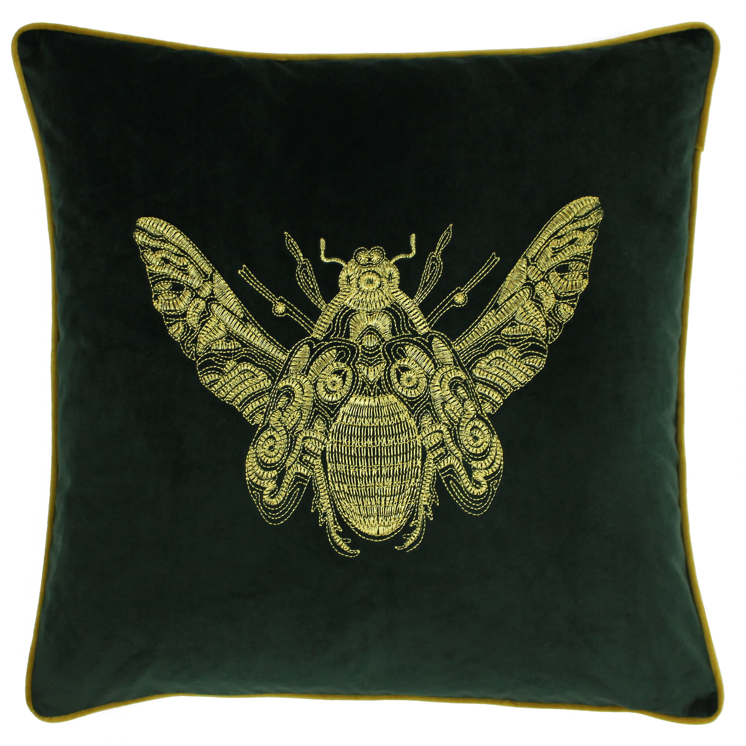 Paoletti Unisex Emerald Cerana Embroidered Bee Velvet Cushion In 50Cm X 50Cm