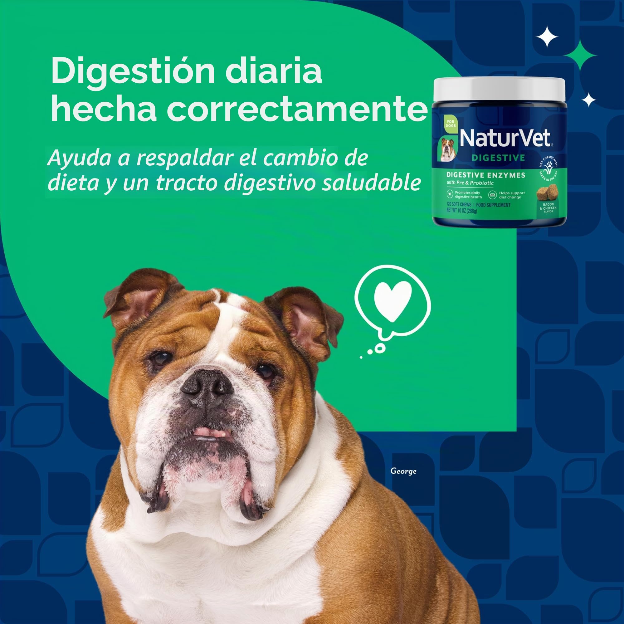 NaturVet – Enzimas digestivas – Además de probióticos y prebióticos – Ayuda a apoyar el Cambio de la Dieta y un tracto digestivo Saludable – para Perros y Gatos (masticables Suaves, 120 Unidades)
