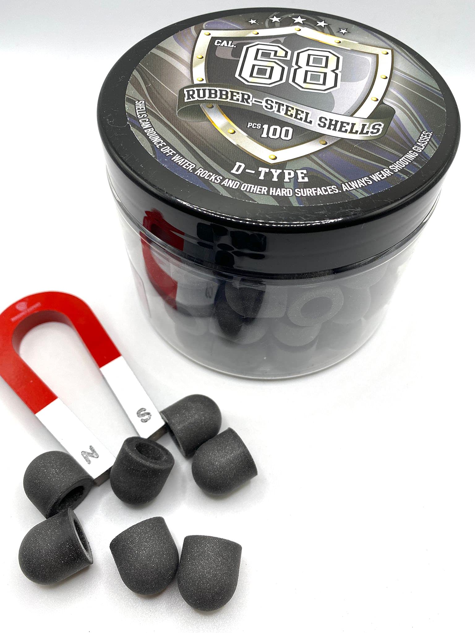 New! 100 x D-Type Hard Mix Rubber Steel Shells Rubber Balls Mixed with Steel Powder 6 Grams for Training Home Self Defense Paintball Pistols in 68 Caliber