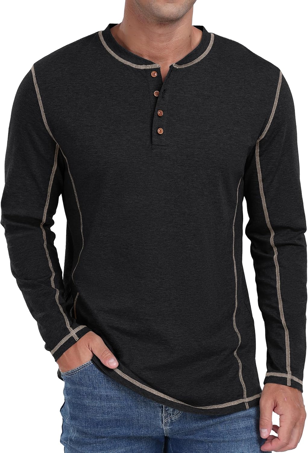 Sailwind Men's Henley Shirts Long Sleeve Casual Classic Tee Cotton Button Henley Maverick T-Shirts
