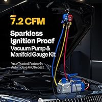 Vista 3 de VIVOHOME Bomba de vacío HVAC de 3/4 HP 7.2CFM y kit de medidor de CA de 4 vías y báscula de carga digital de refrigerante de 220 libras con estuche
