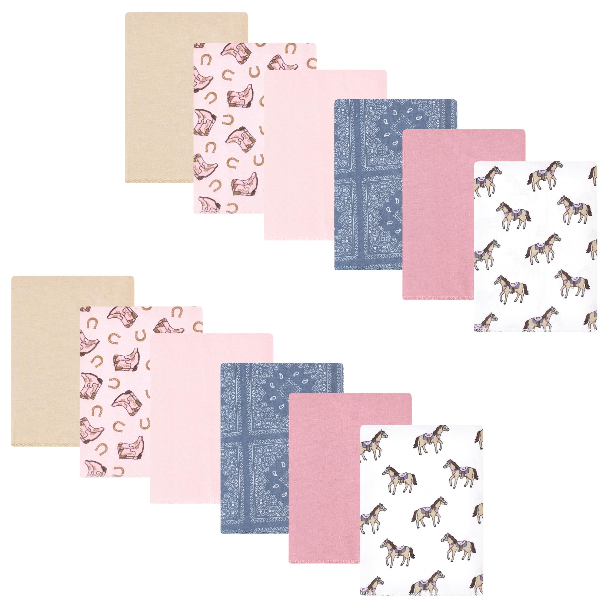 Hudson Baby Unisex Baby Cotton Poly Flannel Burp Cloths Bundle, Cowgirl, One Size