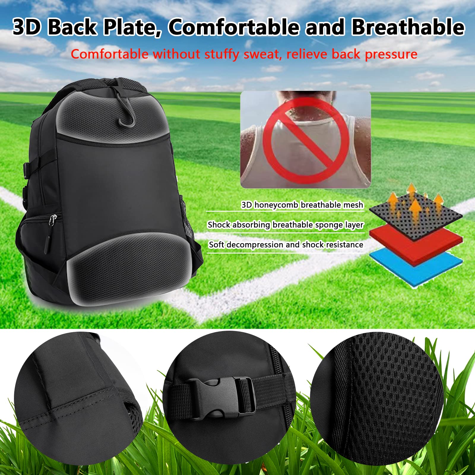 Zaino da basket con scomparto a sfera separato e scomparto per scarpe si adatta al computer portatile da 15,6 pollici con borsa portatile extra una pompa a sfera a mano e 2 aghi