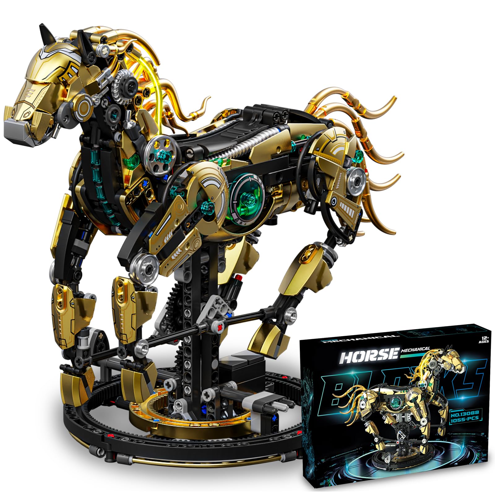 Ideas - Set meccanico per costruzione di cavalli con luce, set da collezione per adulti, compatibile con animali Lego, modello di costruzione ed esposizione autenticamente dettagliato per la casa o