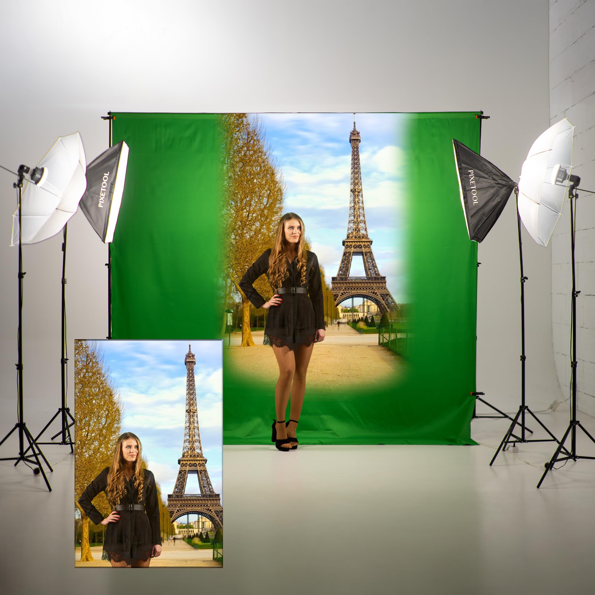 Green Screen (3m x 3m) con Soporte (3m x 2,6m) - Croma Verde | Fondo Fotografia - Estudio Fotográfico - Pantalla Verde - Greenscreen con Soporto - Accesorios Fotografia Gaming Streaming