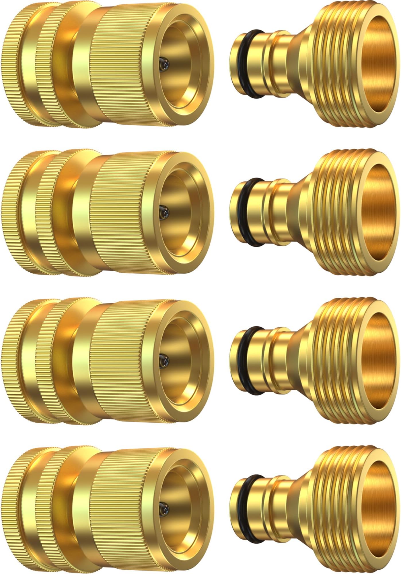 DBR Tech® Garden Hose Quick Connect Fittings Set | Heavy-Duty Leak-Proof Solid Brass 3/4” Water Hose Connectors | Quick Release for Garden Hoses, Sprinklers, Nozzles & Outdoor Use (4 Pack)