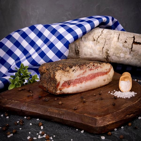 WURSTBARON® Guanciale Stagionato für Spaghetti Carbonara, getrocknet mit Pfeffer, Speck/Schweinebacke aus Italien (1x400g) - 3