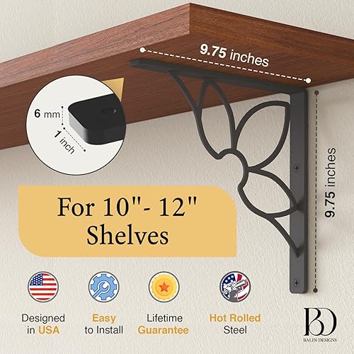 Miniatura 2 de Soportes en L para estantes de 10 pulgadas  12 estantes estilo flor  Soportes decorativos resistentes para estantes  Soporte rústico antiguo para