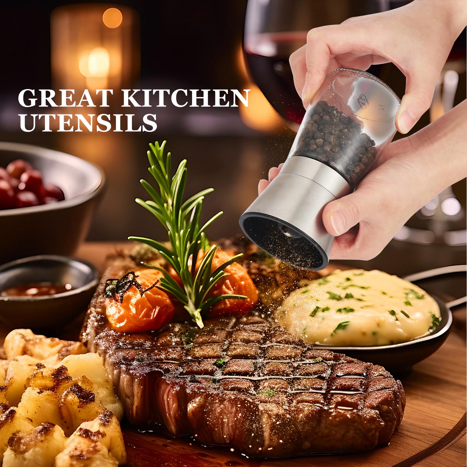Stainless Steel Salt & Pepper Grinder - Adjustable Coarseness -8