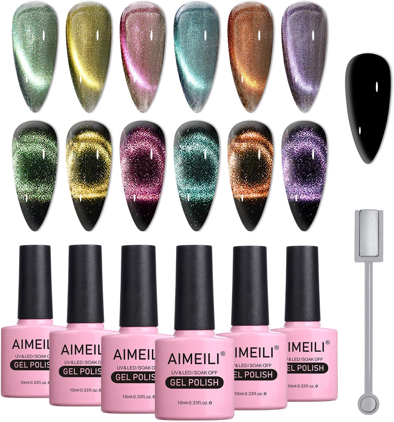 Cat Eye Gel Nail Polish Soak Off U V LED Hema Free Nail Polish Nail Art Manicure Color Set Of 6pcs X 10ml - Kit Set 48