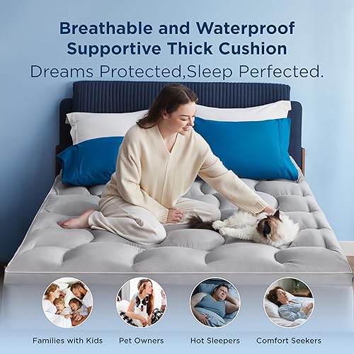 Miniatura 10 de Bedsure Cubrecolchón King impermeable, protector de colchón extra grueso con bolsillo profundo de 8 a 21 pulgadas, protector de colchón ajustado,