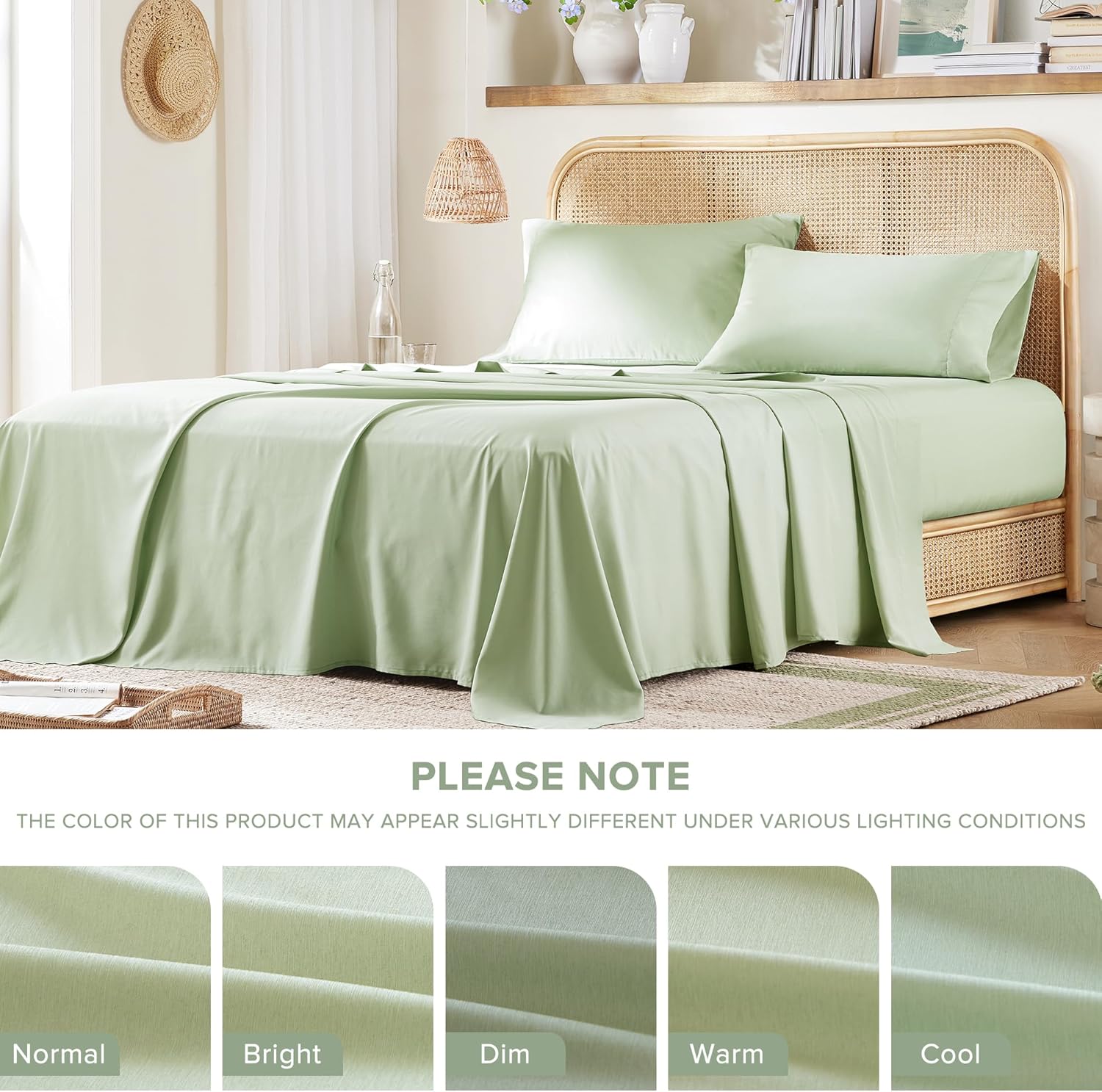 Comfort Spaces Cooling Sheet Set Poly X Rayon Blend (Rayon Derived from Bamboo), Soft, Silky, Lustrous, Heathered Finish Twin Sheets for Summer All Season Sheet Set, Twin, Sage Green, 3 Piece