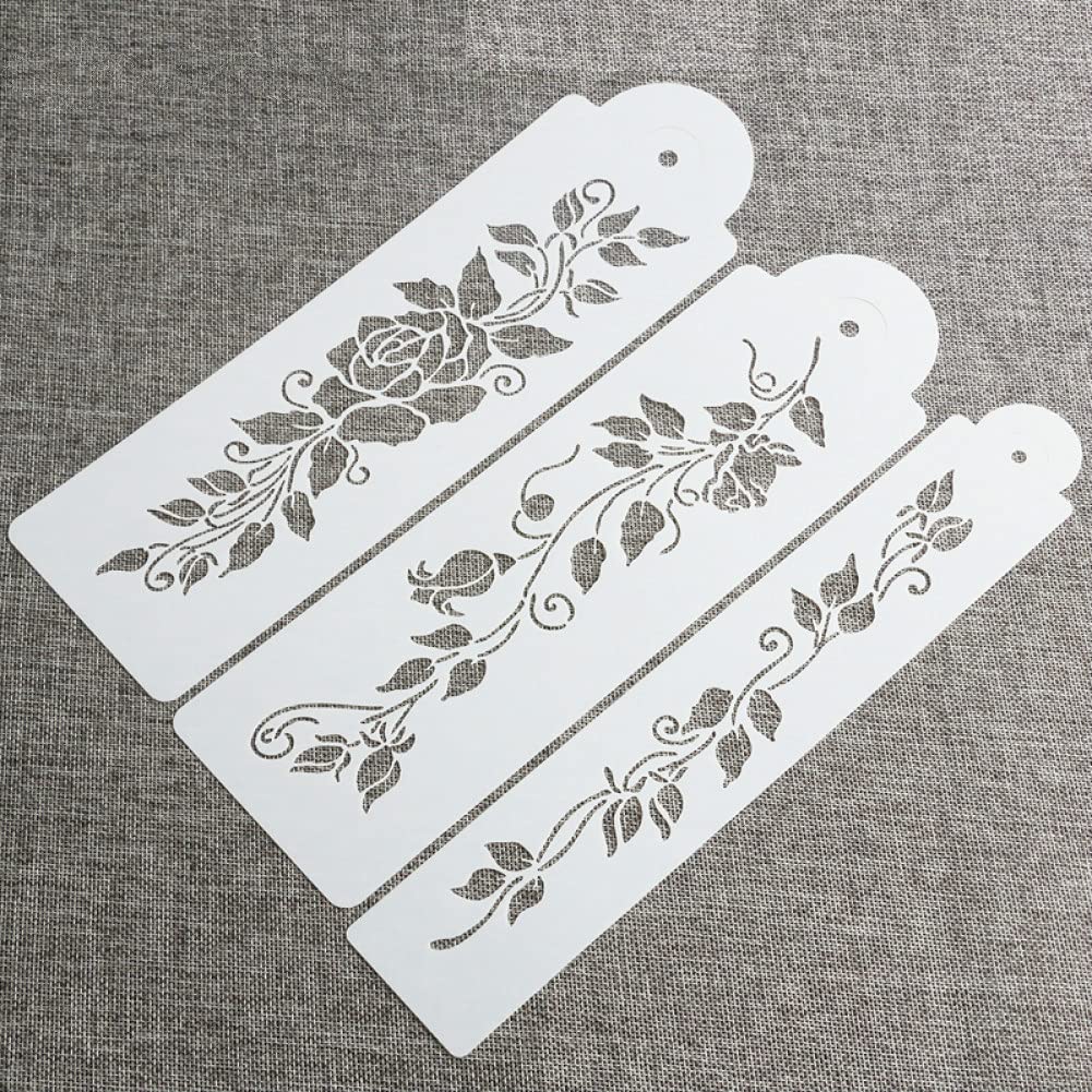 Bontannd 3Pcs/Set Tree Vine Leaves Fondant Cake Stencil Mould Border Decor Icing Sugarcraft Tools