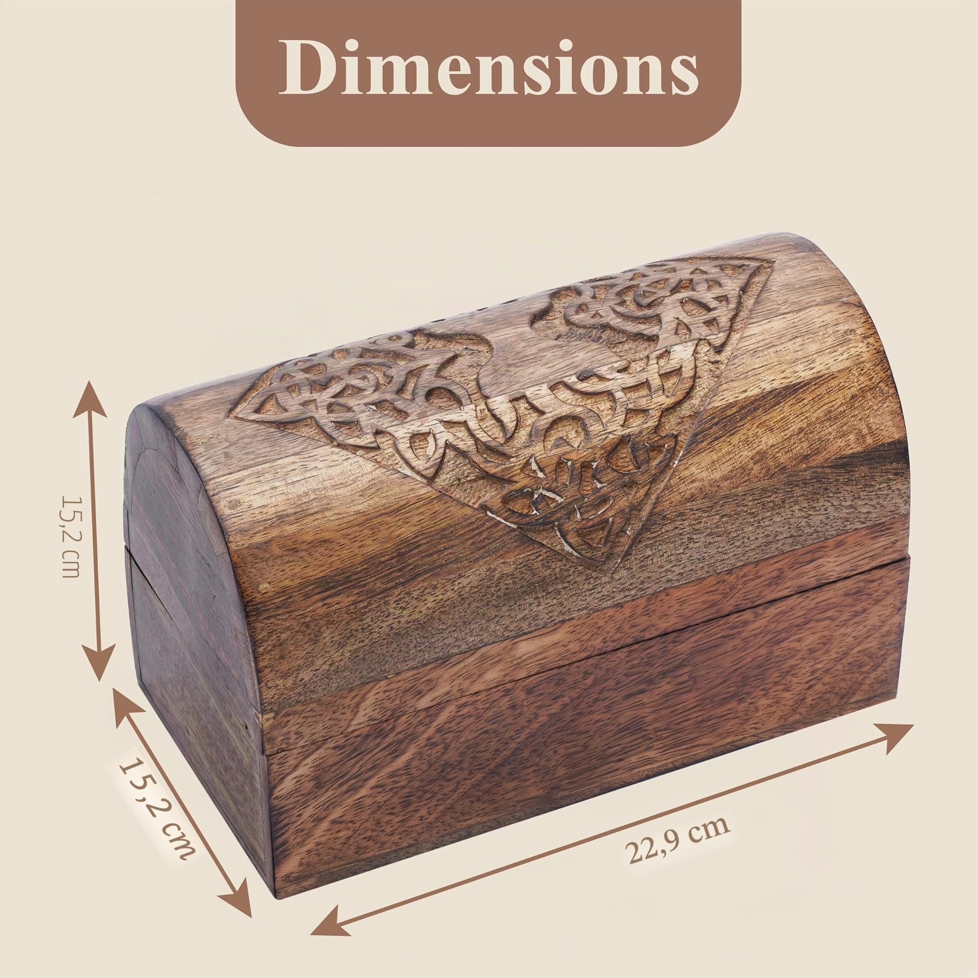 Ajuny Boîte à Bijoux en Bois de Manguier Sculpté – Coffret Décoratif Arbre de Vie Celtique, Fait Main, Organisateur Bijoux & Souvenirs, Grande Boîte 23 x 15 x 15 cm (9 x 6 x 6 po), Idée Cadeau