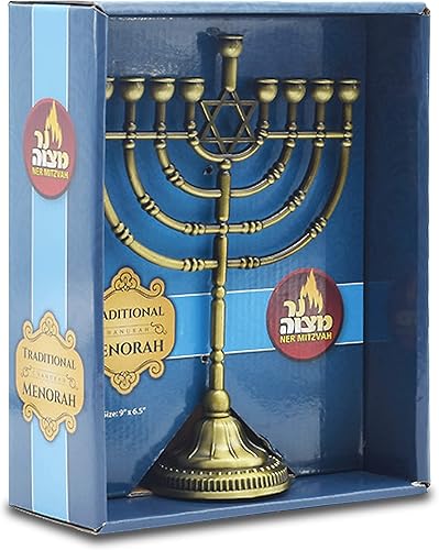 Miniatura 7 de Ner Mitzvah Vela tradicional de bronce Menorá - Velas de Janucá - 9 pulgadas de alto