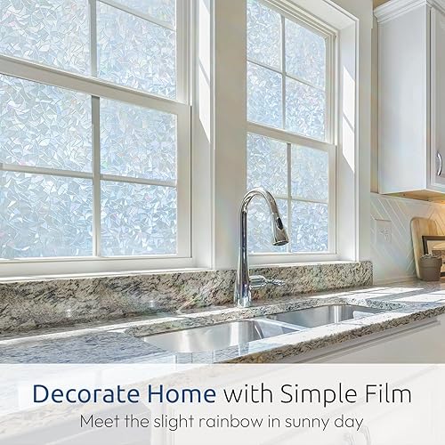 Miniatura 2 de rabbitgoo Película de privacidad para ventana, película decorativa de arcoíris de adherencia estática, película decorativa para ventana de vitral,