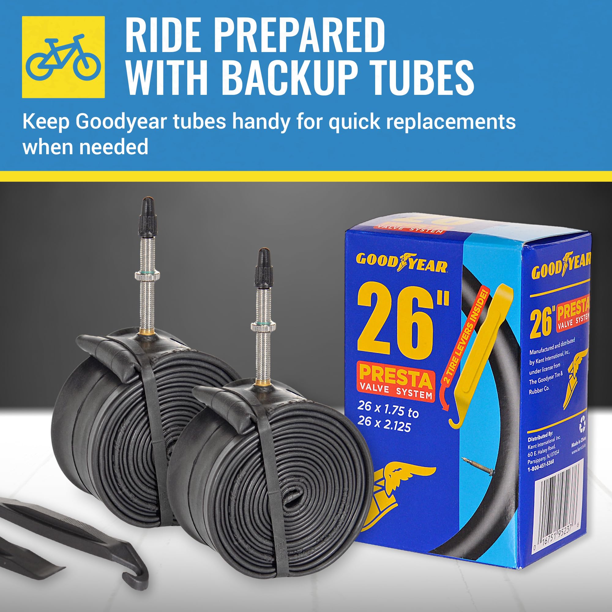 Goodyear Lot de 2 chambres à air de vélo avec valve Presta 48 mm avec caoutchouc butyle