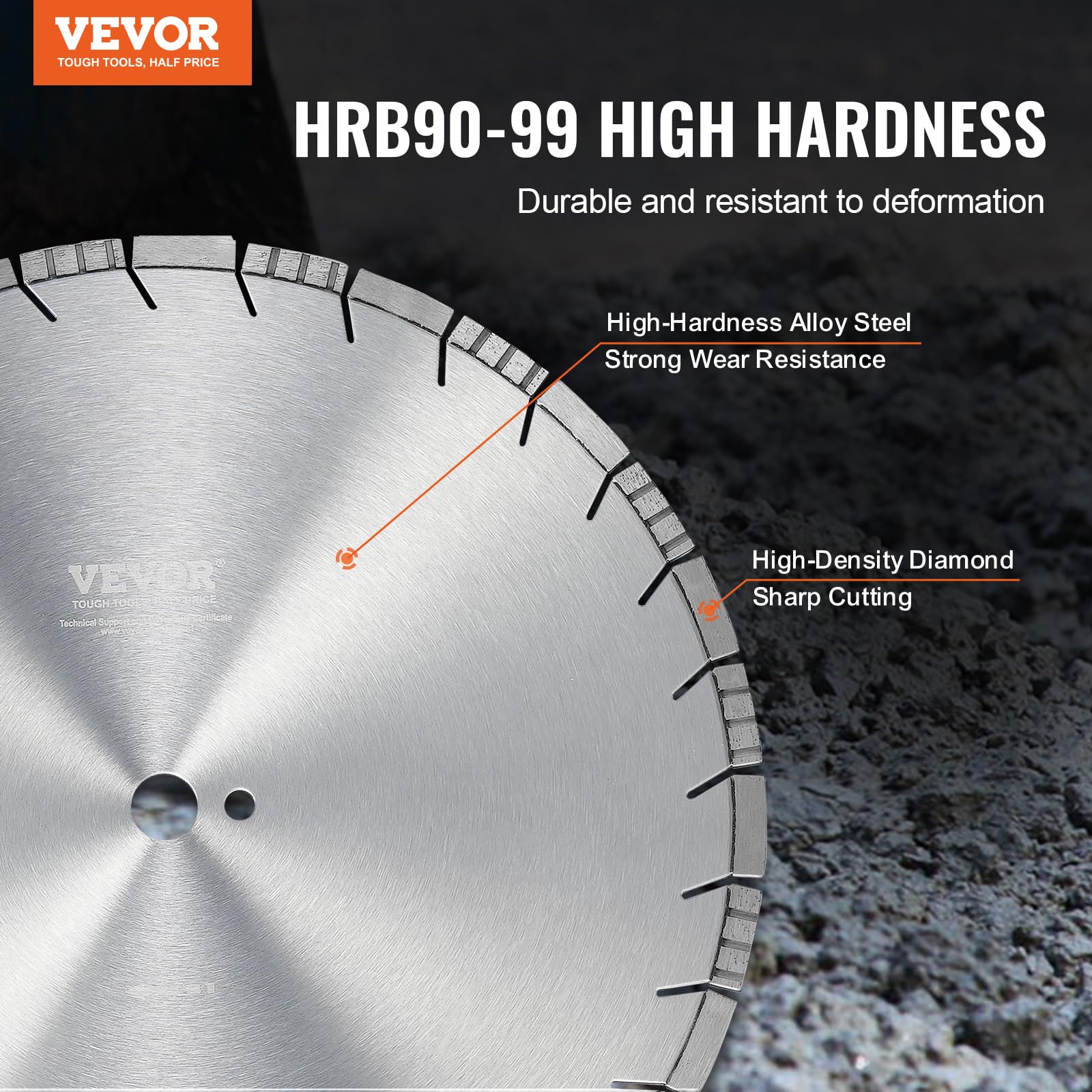 VEVOR Disque à Tronçonner Diamanté 450 mm, Disque Diamant Humide ou Sèche, Lame de Scie à Béton avec Dents Inclinées de 12 mm, Diamètre du Trou Central Universel 25,4 mm, pour Béton, Carrelage, Brique
