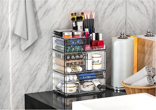Miniatura 5 de Organizador de maquillaje acrílico transparente, organizador apilable para el cuidado de la piel con 8 cajones, organización grande de accesorios de