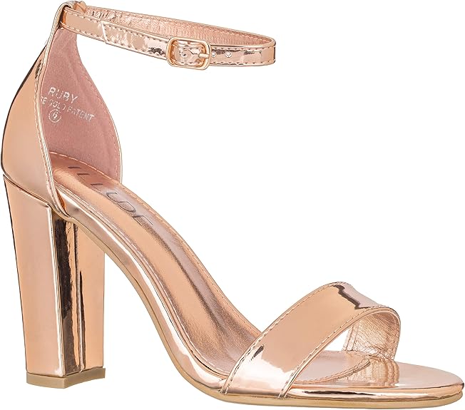 ILLUDE Womens Open Toe Ankle Strap Chunky Block High Heel - Formal, Wedding, Party Classic Heeled Sandals - Ruby