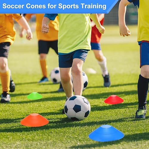 Miniatura 5 de PATIKIL Paquete de 96 conos de fútbol para entrenamiento de agilidad, pequeños conos para aula, mini conos de fútbol con correa, conos de