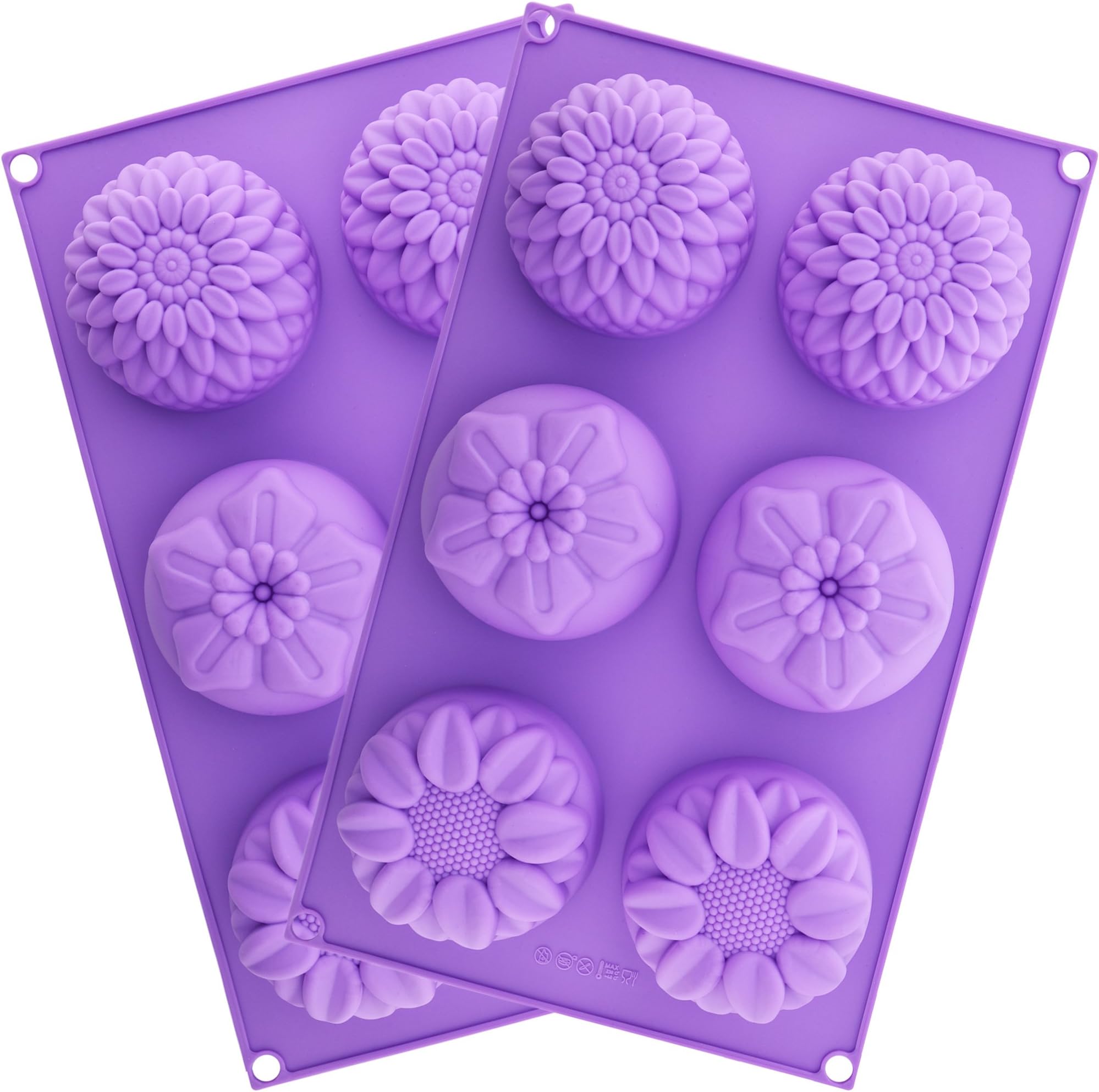 Silicone Flower Soap Mold 6 Cavity (2 Molds) | Silicone soap molds | Chrysanthemum Sunflower Mixed Flower Shapes | Cupcake Backing Mold | Muffin pan | Candy Mold | Handmade soap Silicone Molds