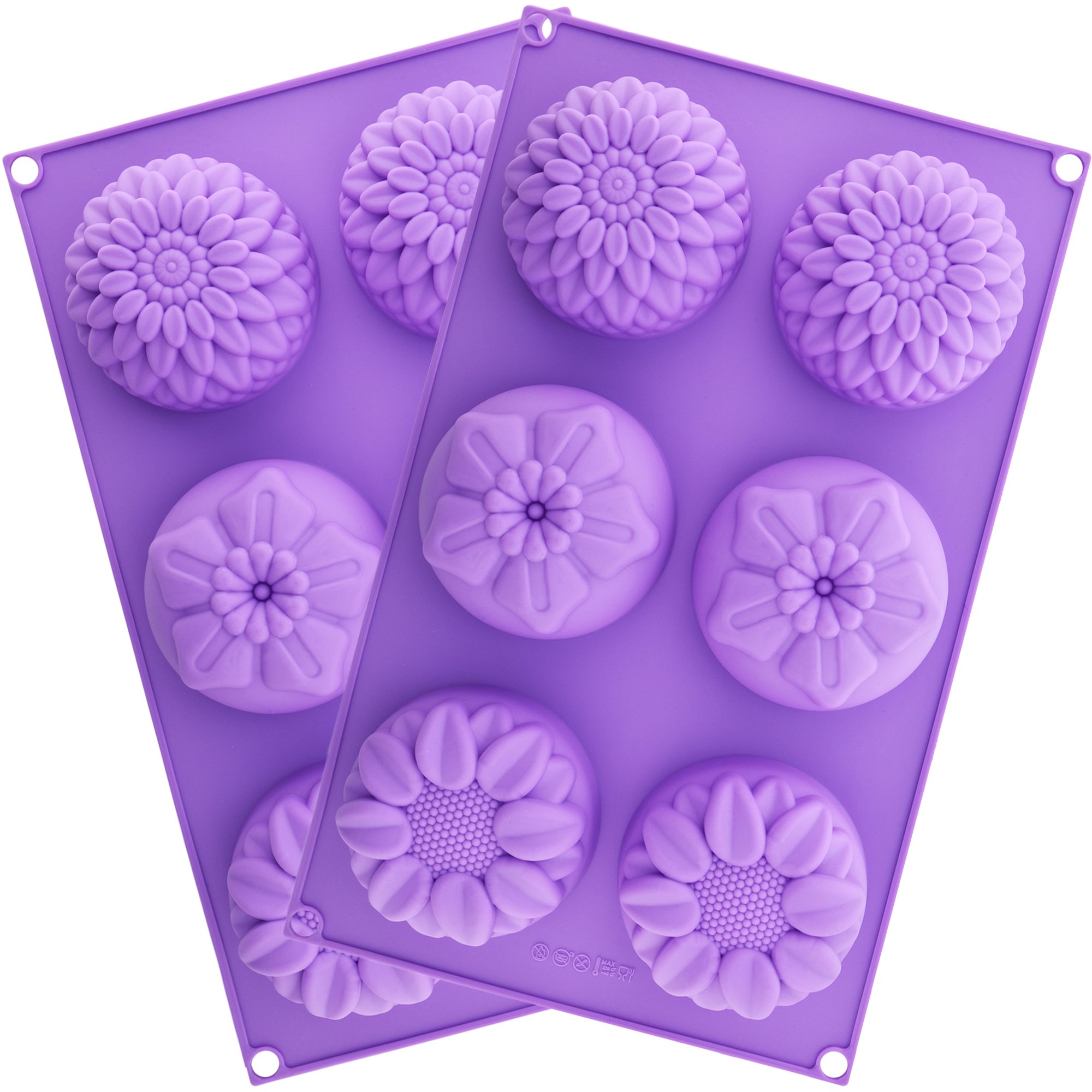 Silicone Flower Soap Mold 6 Cavity (2 Molds) | Silicone soap molds | Chrysanthemum Sunflower Mixed Flower Shapes | Cupcake Backing Mold | Muffin pan | Candy Mold | Handmade soap Silicone Molds