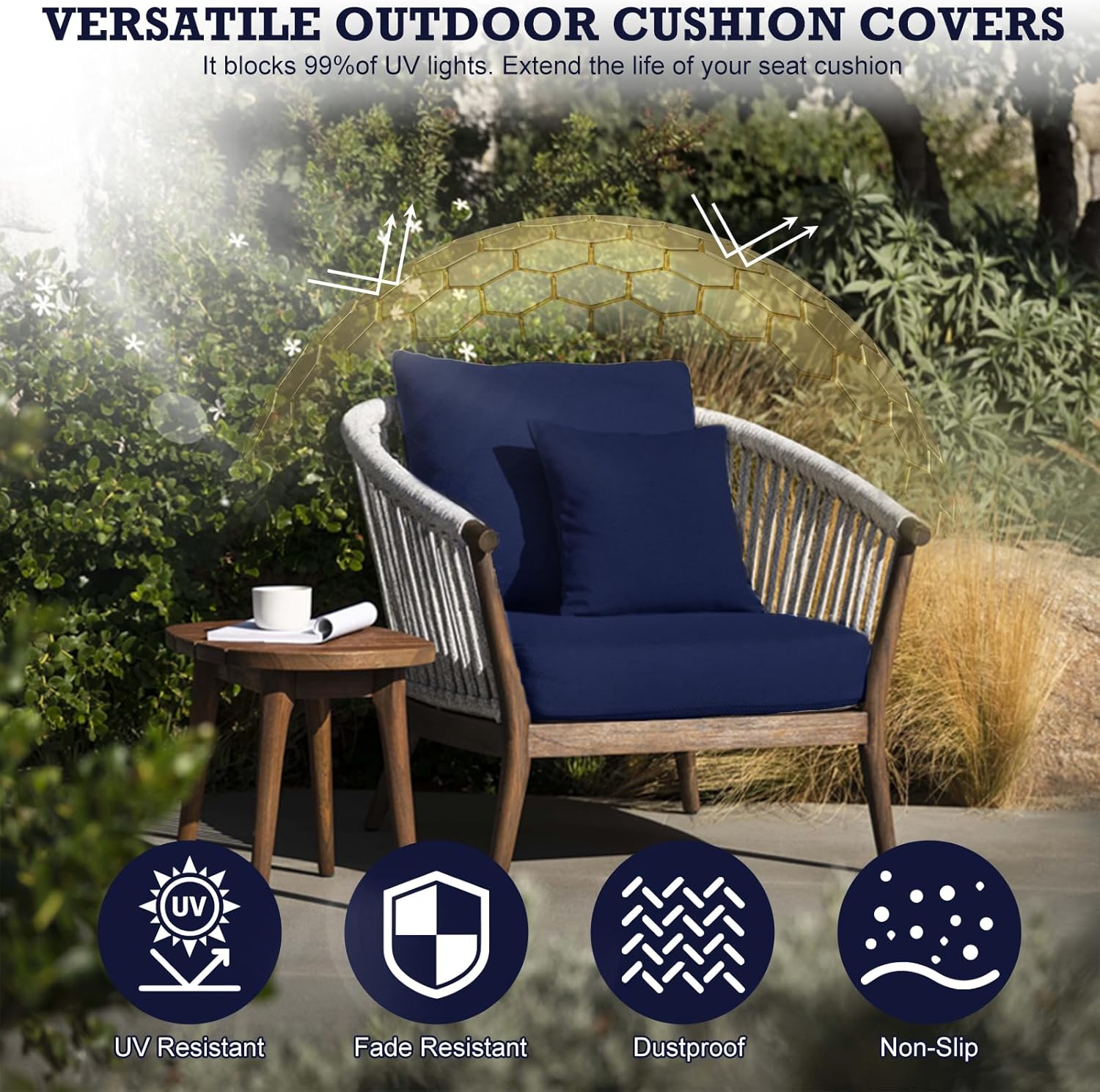 8 Pcs Stretch Patio Sofa Cushion Covers Indoor Outdoor Patio Replacement Furniture Cushions Couch Sofa Slipcovers Seat Cover Soft Flexibility Protector Washable(Cover Only) (Cobalt Blue)