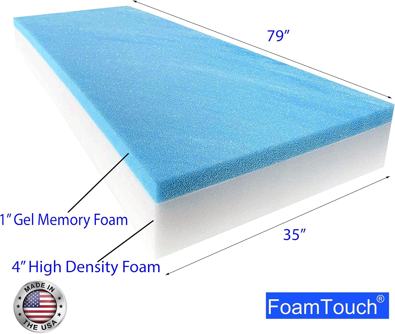 FoamTouch 5" Height x 35" Width x 79" Length Camper/RV bunk Mat with Gel Memory Foam -No Cover