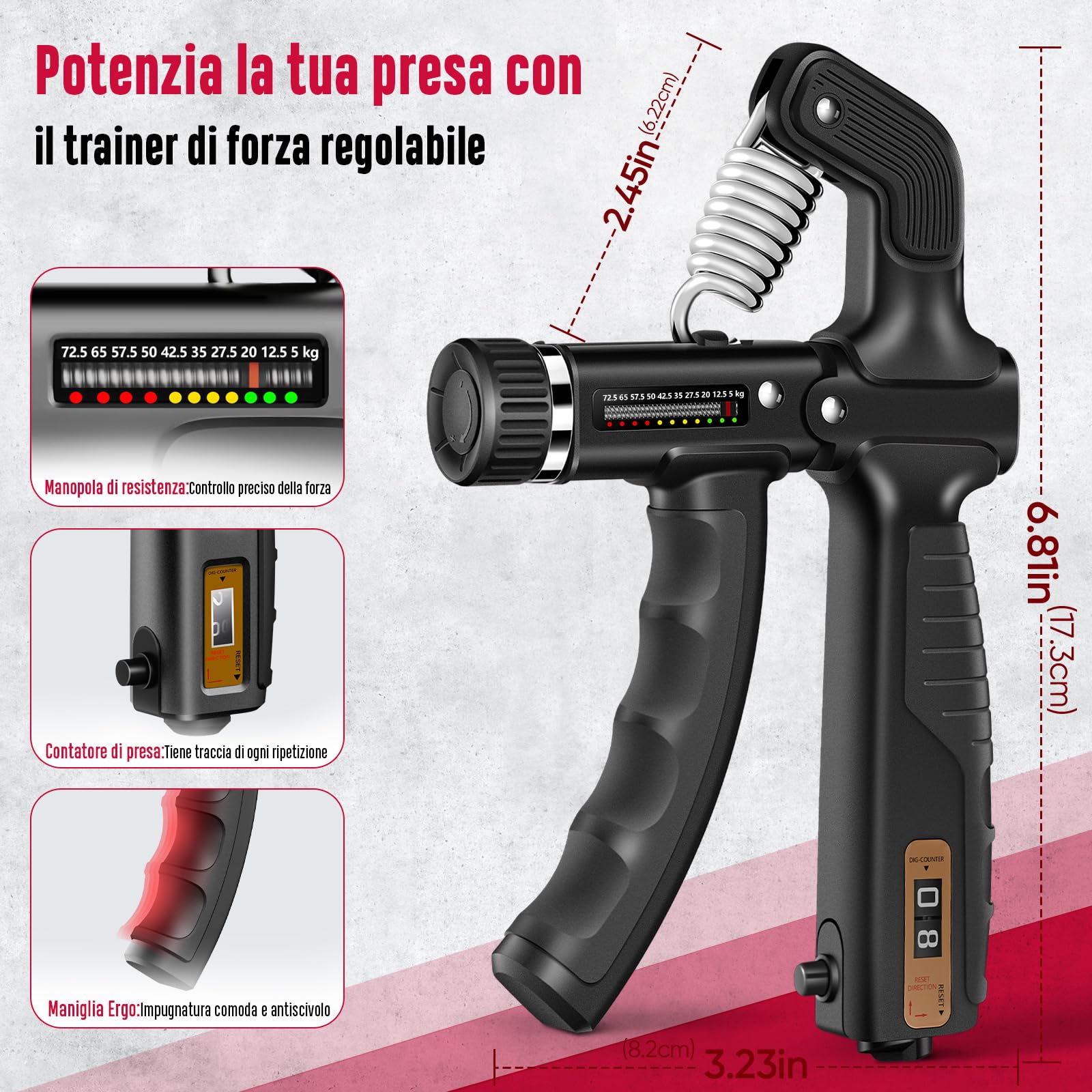 FitBeast Allenatore di Presa, Kit Rafforzatore Mani - 6 Pezzi con Resistenza Regolabile, Esercitatore Avambraccio e Sfere Massaggianti per Terapia della Mano, Allenamento e Recupero