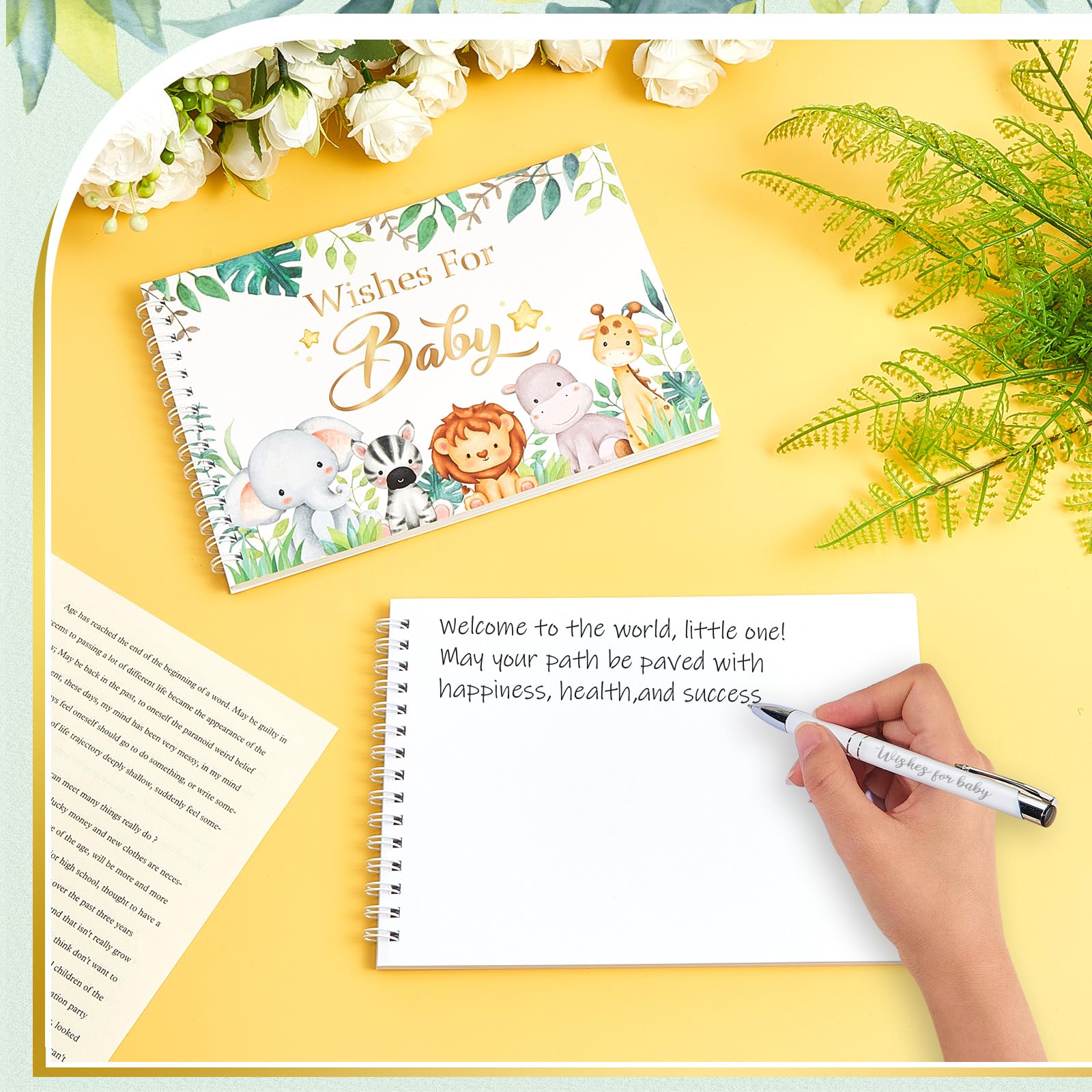 Tenare Baby Shower Book Wishes for Baby Guestbook with Pen Shower Games Advice Book Alternative Toddler Gifts(Jungle Animal) - Image 4