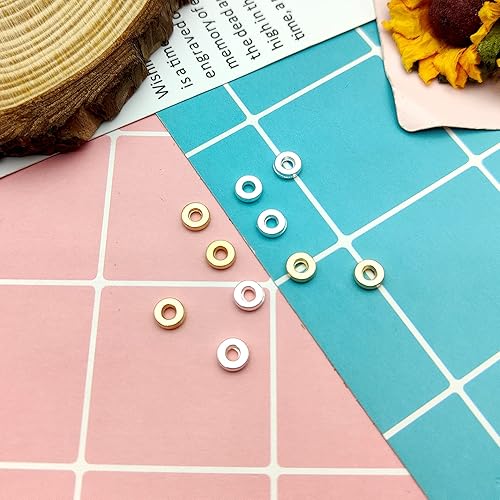 Miniatura 7 de 1000 cuentas espaciadoras redondas planas para manualidades, cuentas espaciadoras de disco doradas y plateadas, cuentas sueltas para hacer joyas,