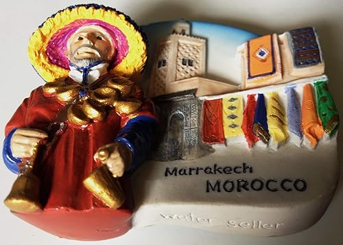 Miniatura 2 de Pequeño vendedor de agua o Gharrib en Marrakech, Marruecos África Atracciones turísticas resina imán refrigerador viajero recuerdo regalo recuerdo